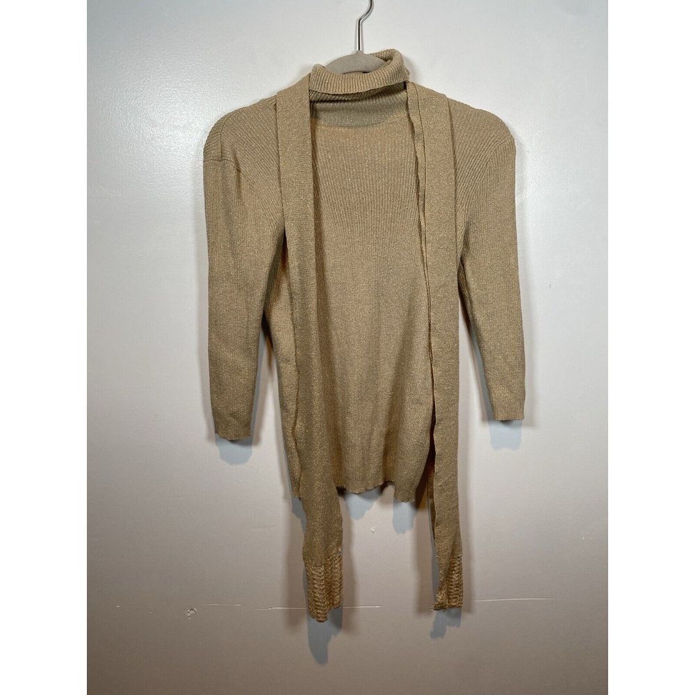 Newport News Womens Small‎ Turtleneck Long Sleeve Tan Brown Ribbed Sparkly Scarf